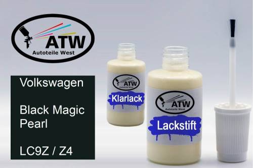 Volkswagen, Black Magic Pearl, LC9Z / Z4: 20ml Lackstift + 20ml Klarlack - Set, von ATW Autoteile West.